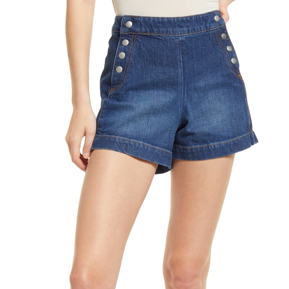 Frame Denim Cuffed Jean Shorts - Blue